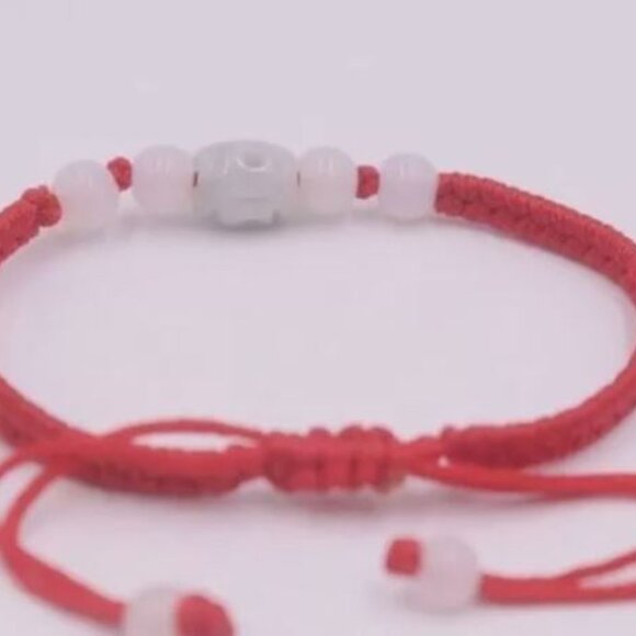 NWT Natural Jade Jadeite Carved Beads Red Weaved Braided Cord Small Bracelet - Picture 3 of 16